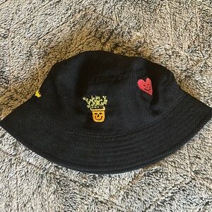 Black Bucket Hat with Embroidered Designs